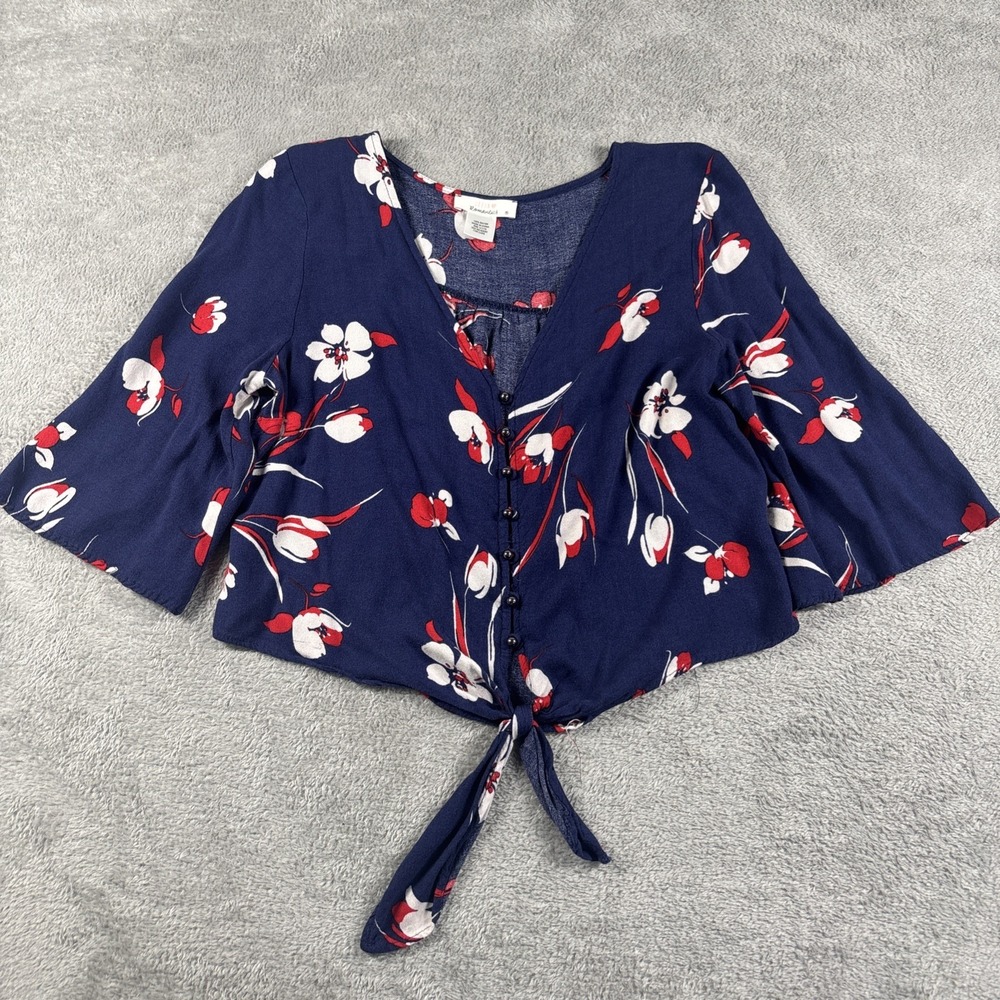 Urban Romantics Women's Floral Red/Blue Blouse 3/4 Sleeve Size Medium